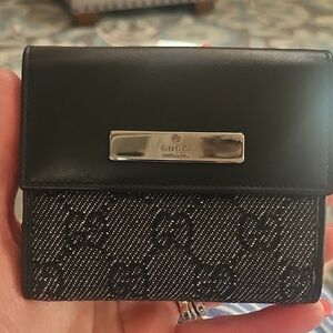 Gucci Monogram Black and Silver Card Holder